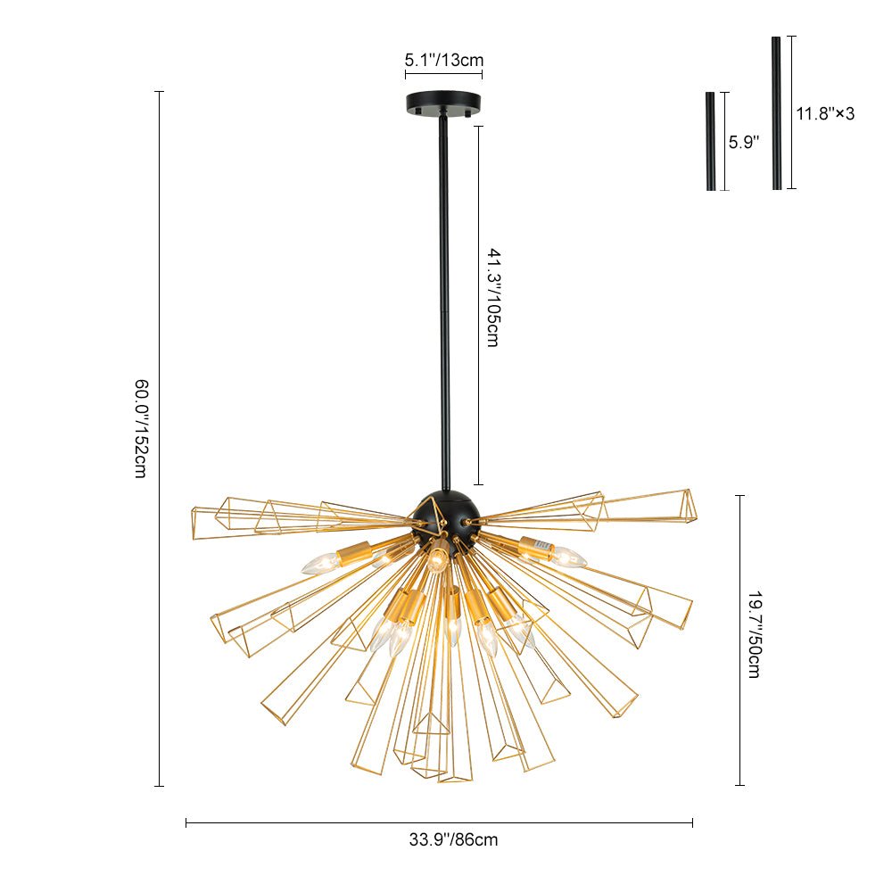 10-Light Modern Sputnik Sunburst Geometric Chandelier