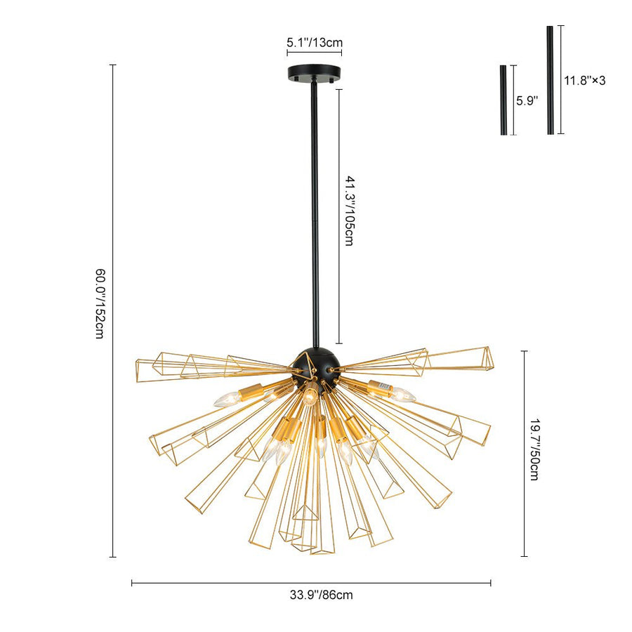 10-Light Modern Sputnik Sunburst Geometric Chandelier