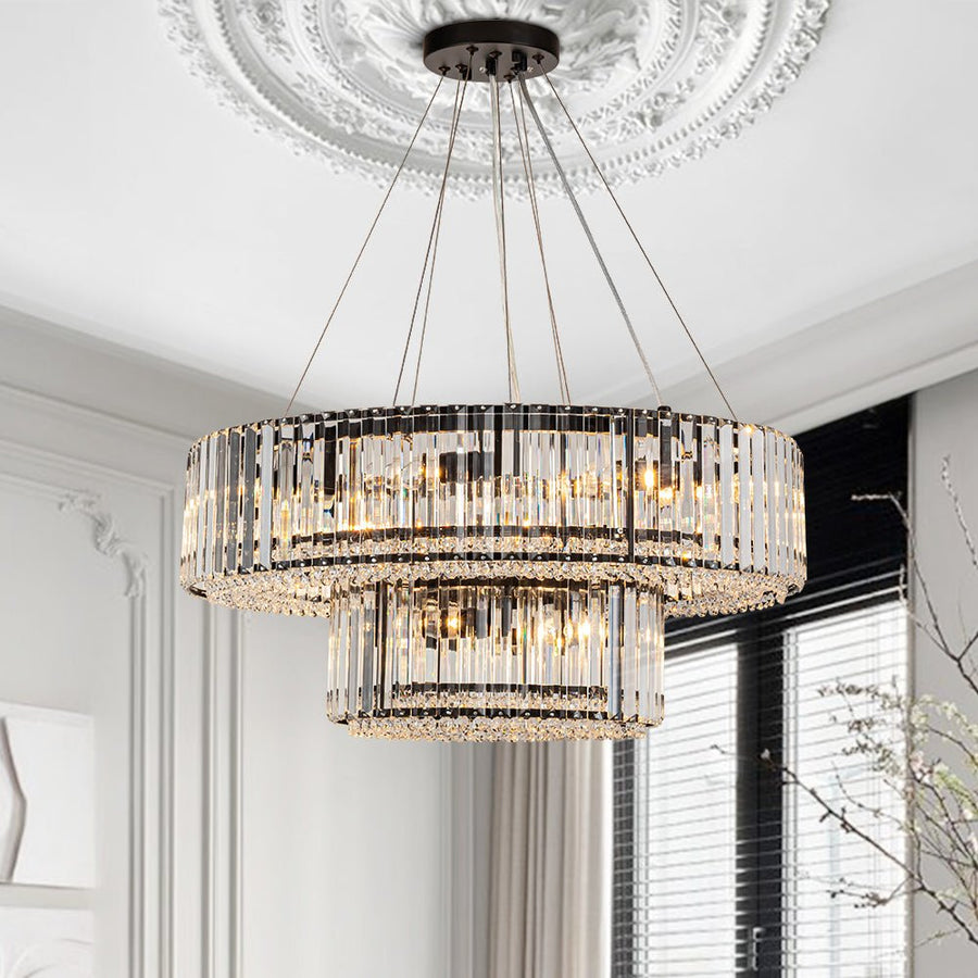 12-Light Modern 2-Tier Crystal Chandelier