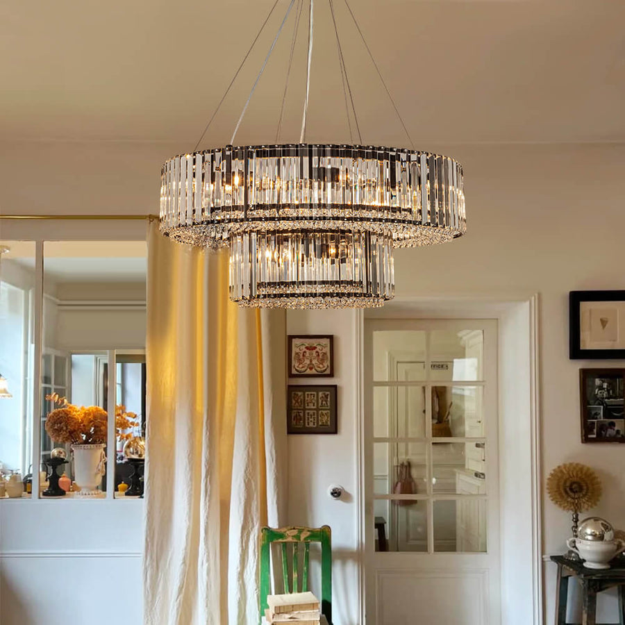 12-Light Modern 2-Tier Crystal Chandelier