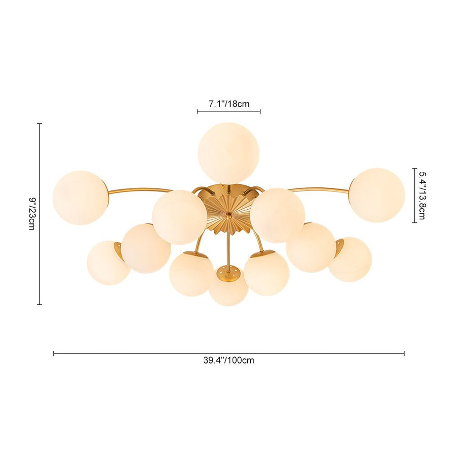 12-Light Opal Glass Sputnik Semi Flush Chandelier