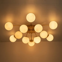 12-Light Opal Glass Sputnik Semi Flush Chandelier