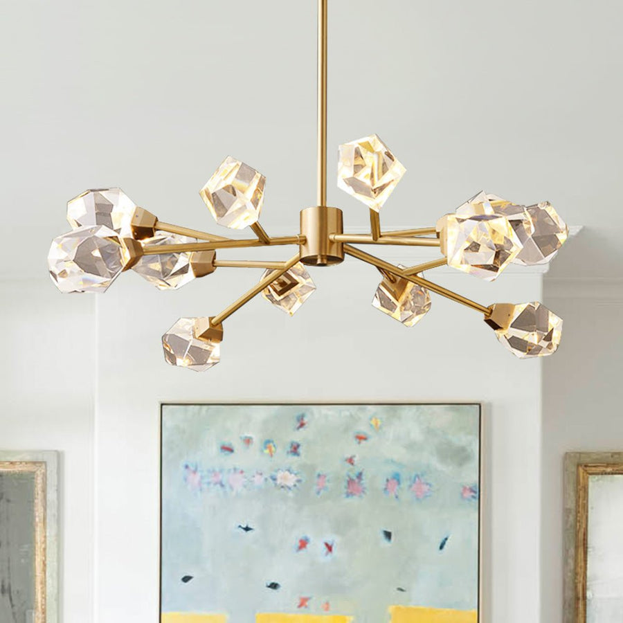 12-Light Sputnik Brass Crystal Glass Chandelier