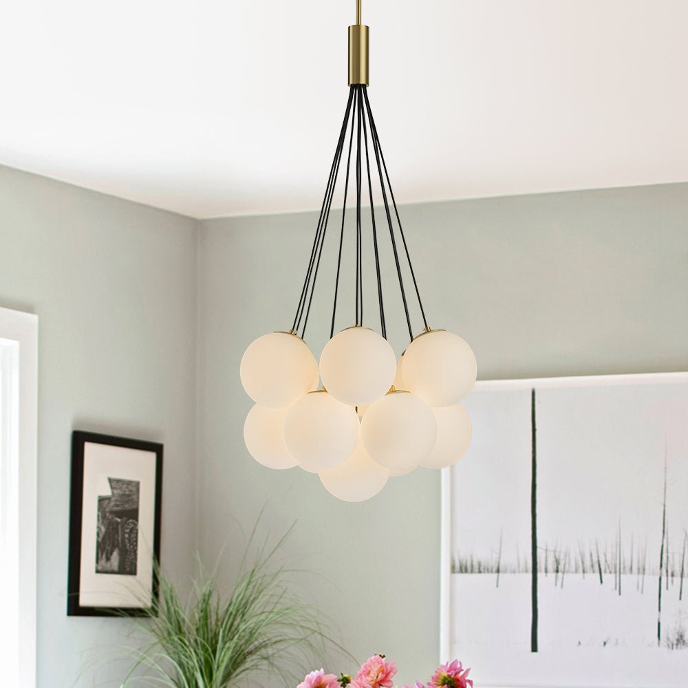 13-Light Cluster Opal Glass Bubble Chandelier