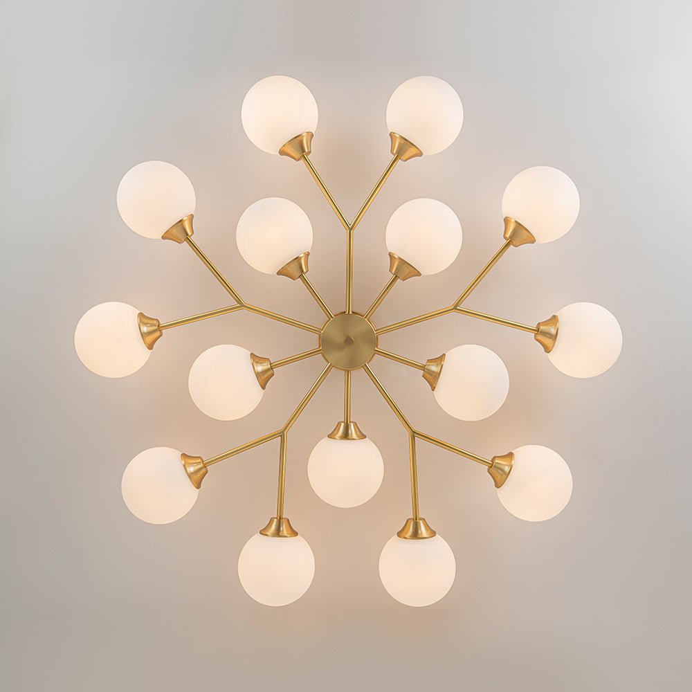 15-Light Opal Glass Branching Sputnik Semi Flush Chandelier