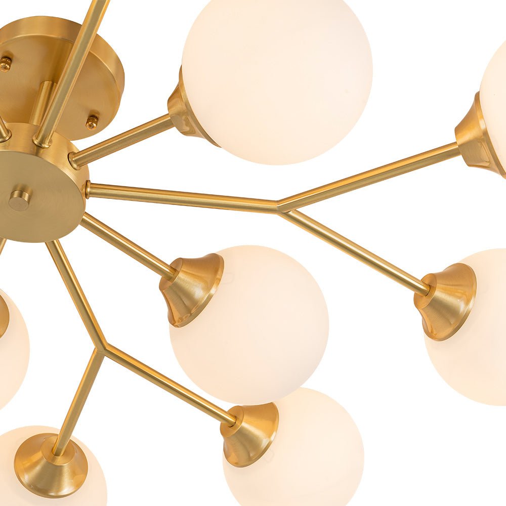 15-Light Opal Glass Branching Sputnik Semi Flush Chandelier