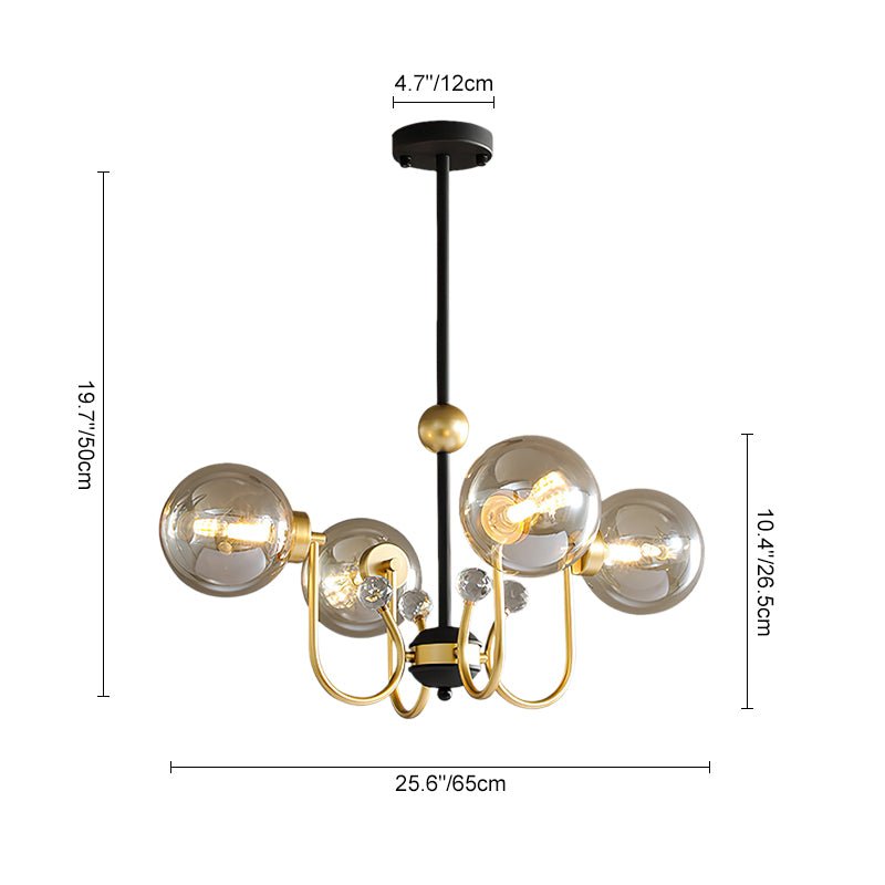 4 Light Crystal Amber Glass Sputnik Chandelier