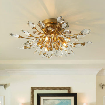 4-Light Crystal Leaf Semi Flush Mount