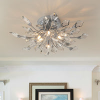 4-Light Crystal Leaf Semi Flush Mount