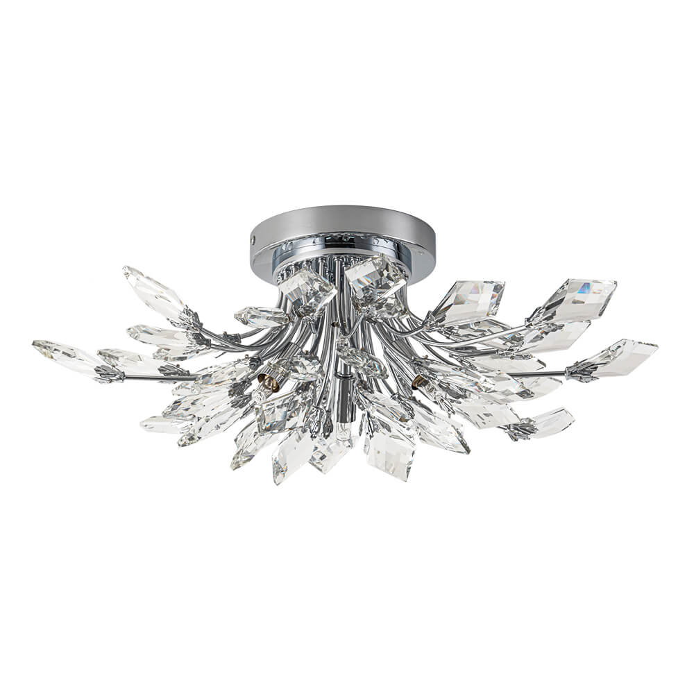 4-Light Crystal Leaf Semi Flush Mount