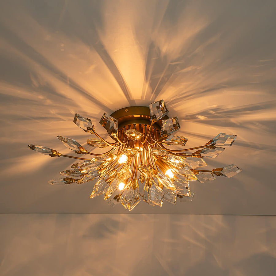 4-Light Crystal Leaf Semi Flush Mount