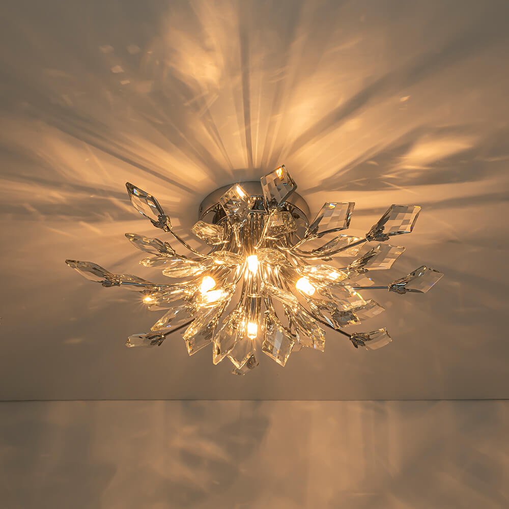 4-Light Crystal Leaf Semi Flush Mount