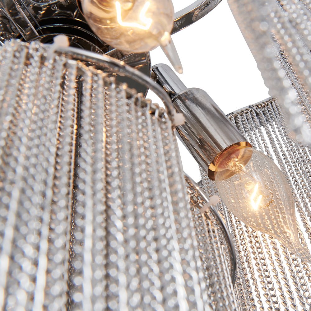 4-Light Silver Tassel Chandelier in Chrome