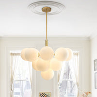 5/13 Light Opal Glass Bubble Cluster Grape Brass Chandelier