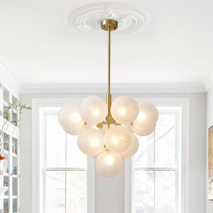 5/13 Light Opal Textured White Glass Shade Bubble Cluster Grape Chandelier